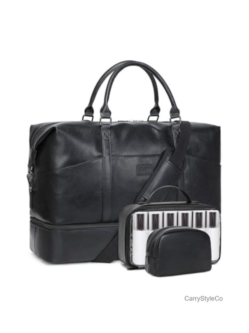 Faux Leather Weekender Travel Duffel Bag with Shoe & Laptop Compartment for
